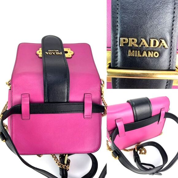 Prada City Calf Cahier Pink Black Leather Crossbody Bag - Picture 6 of 6